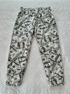 American Bazi Money-Print Joggers - White/Black/Green Streetwear Fun Bold $$$